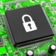 Microchip with a lock symbol representing cybersecurity and data protection