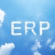 Blue sky with clouds forming the word “ERP”, symbolizing cloud-based Enterprise Resource Planning solutions